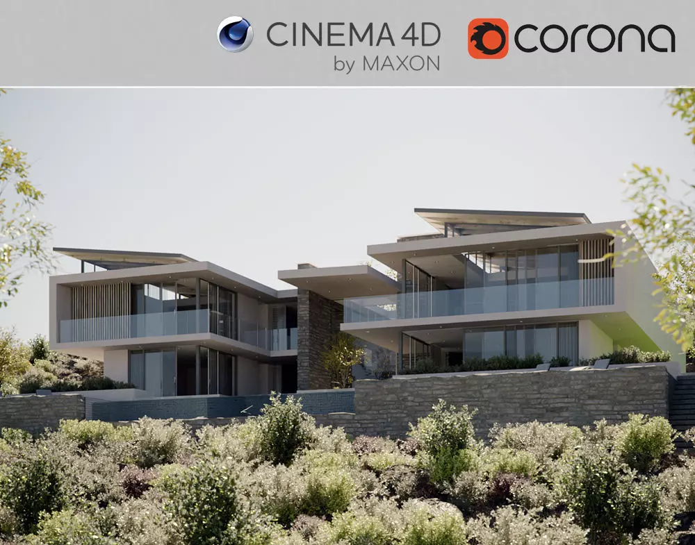 Corona - C4D Scene Files - House Rochter Exterior 3D model_0