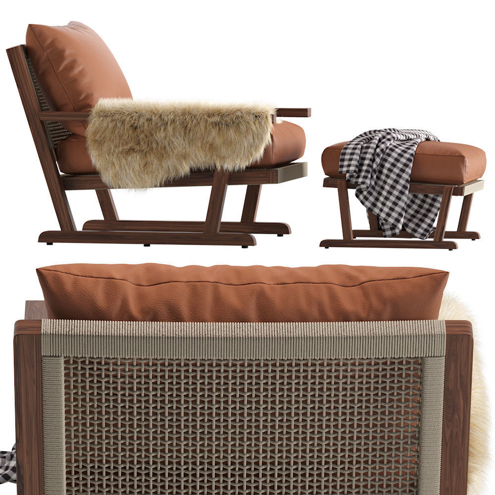 Coco Republic Bari Outdoor Lounge leather Chair 3D model_3