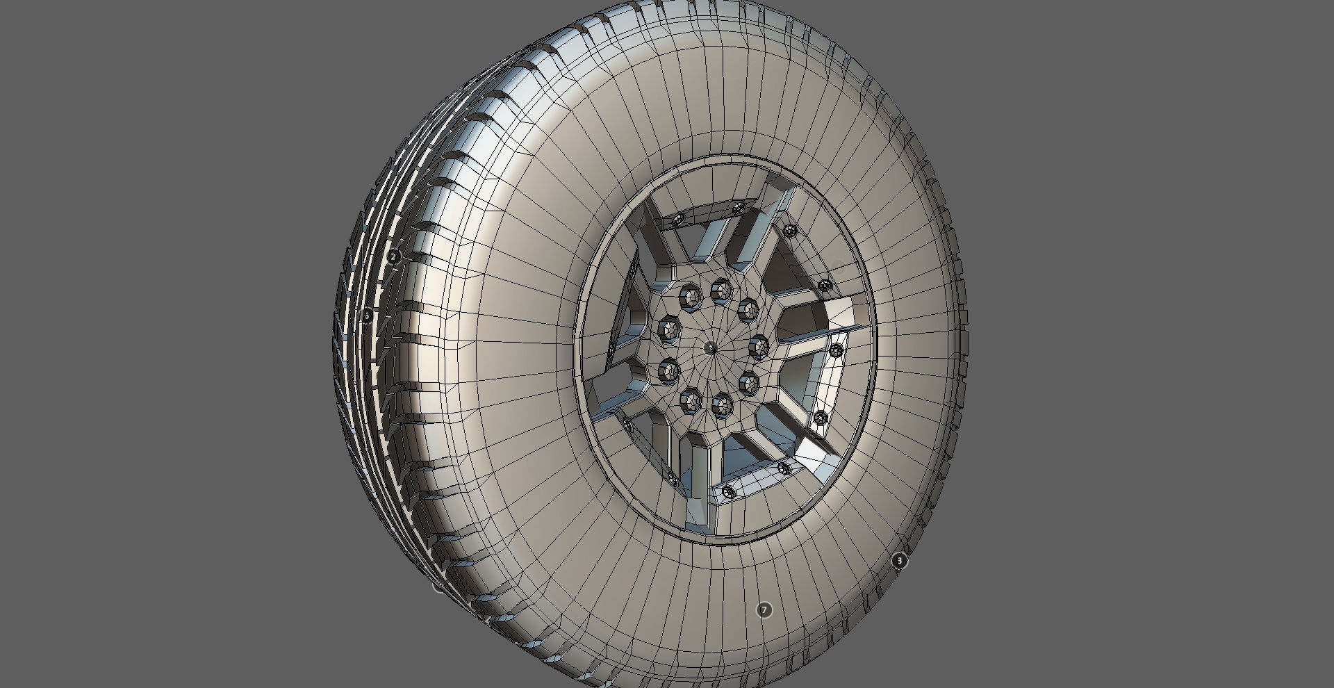 Wheel Hummer rim tyre with textures Low-poly 3D model_6
