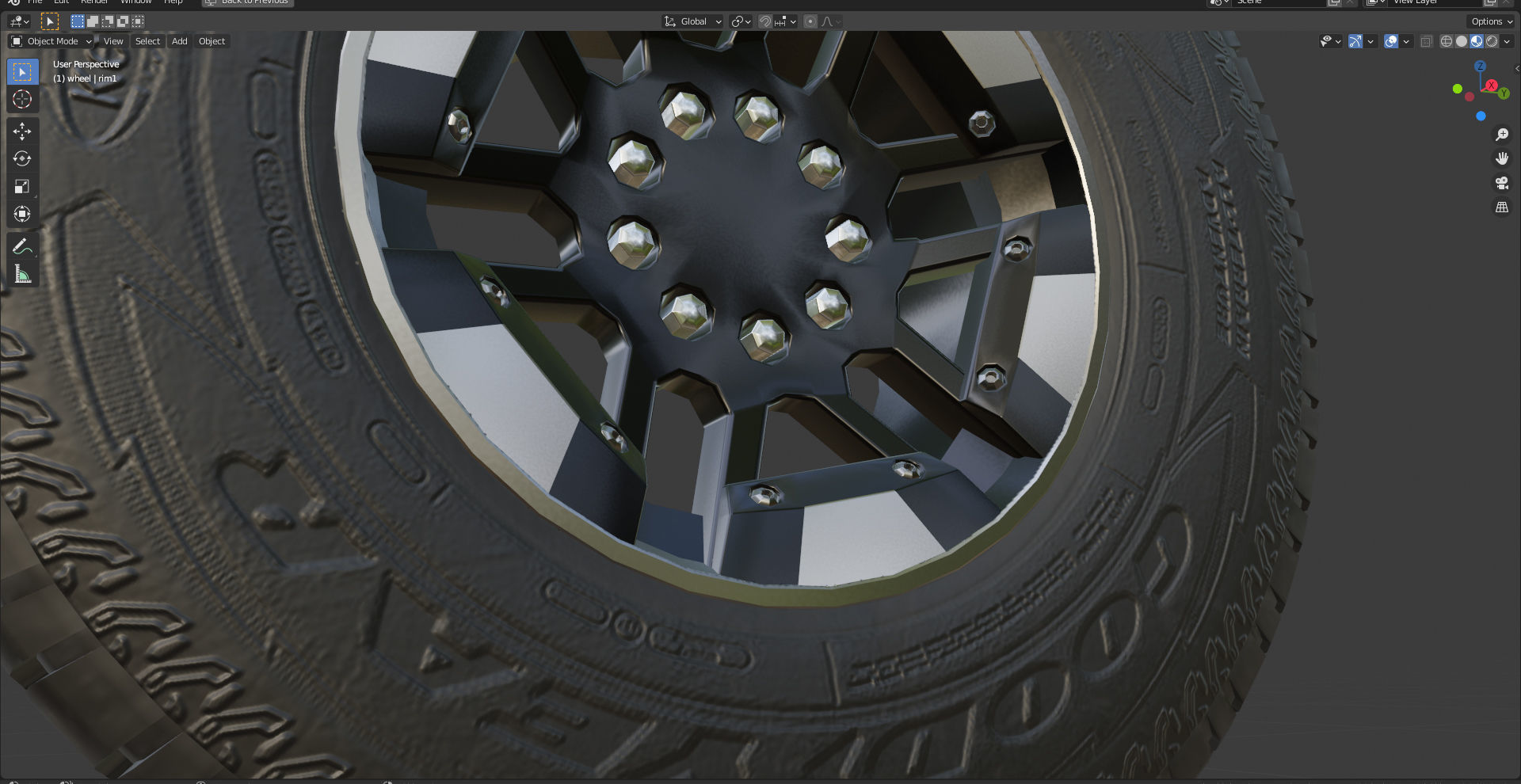 Wheel Hummer rim tyre with textures Low-poly 3D model_1