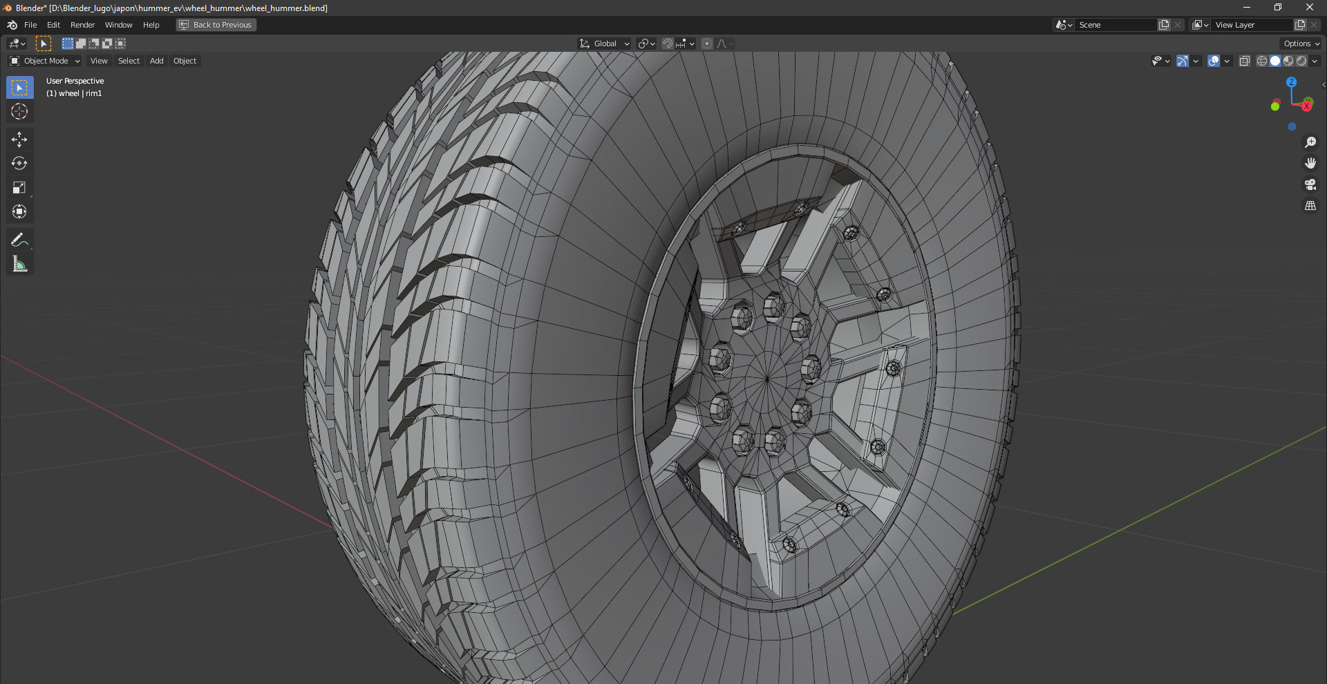Wheel Hummer rim tyre with textures Low-poly 3D model_3
