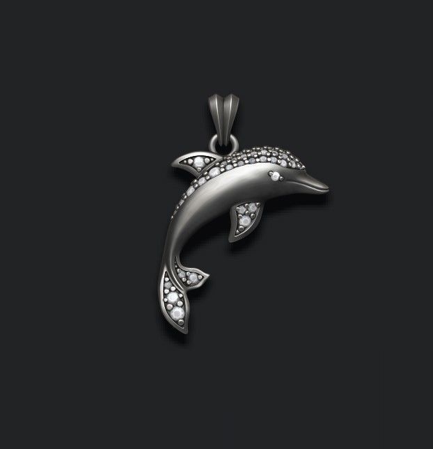 Dolphin pendant with gems 3D print model_7