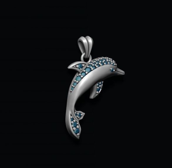 Dolphin pendant with gems 3D print model_1