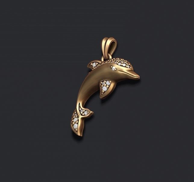 Dolphin pendant with gems 3D print model_3