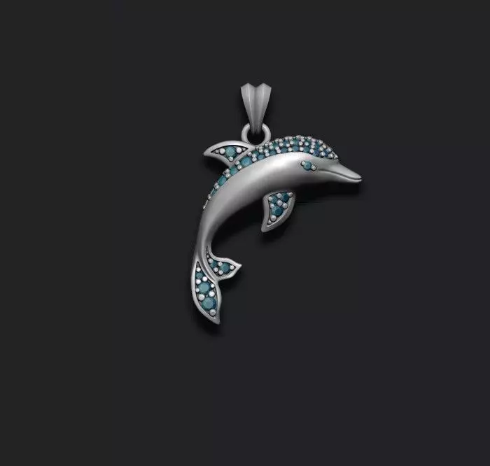 Dolphin pendant with gems 3D print model_0