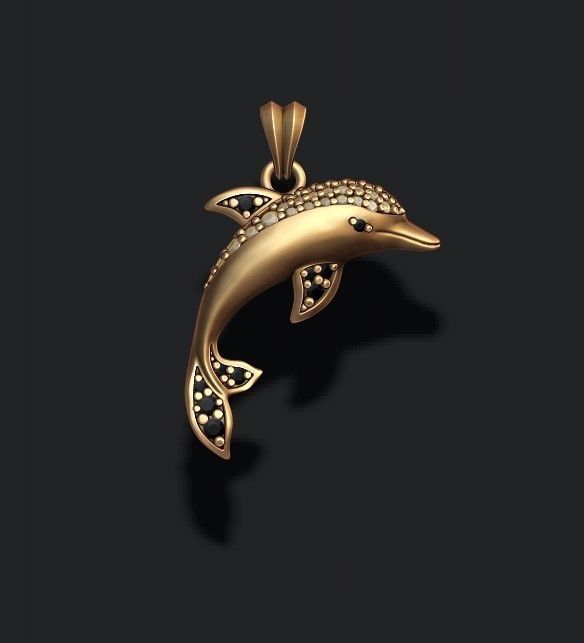 Dolphin pendant with gems 3D print model_4