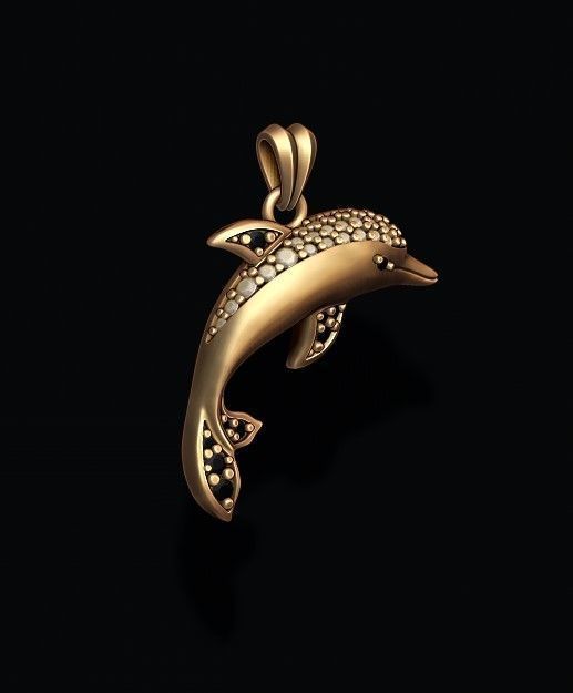 Dolphin pendant with gems 3D print model_2