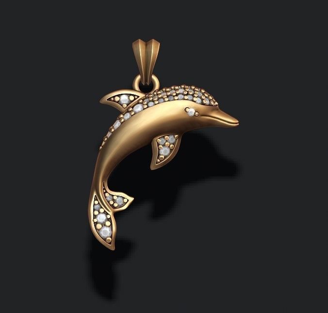 Dolphin pendant with gems 3D print model_6