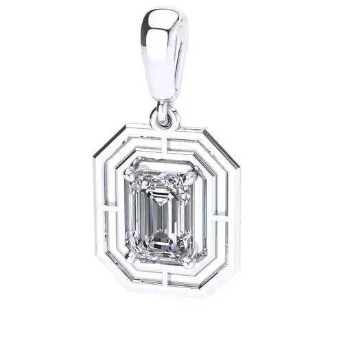pendant solitary jewel with emerald cut 7x5  diamond 1 stone 3d