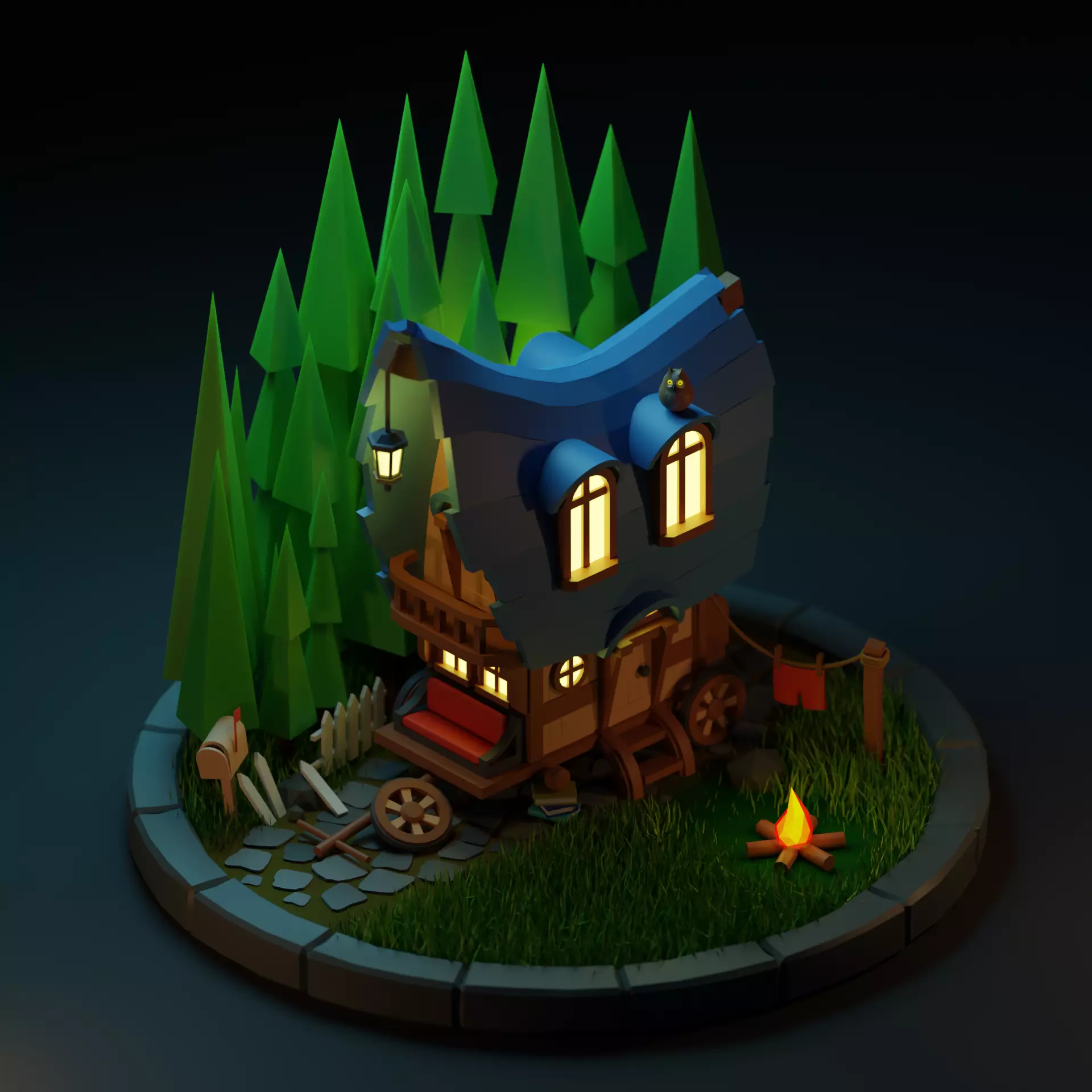 mobile home Low-poly 3D model_0