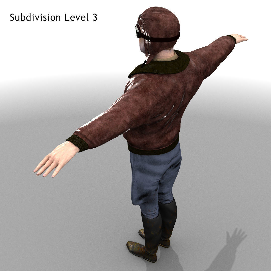 Flyboy Barnstorm Pilot - aviator - Low poly - STATIC NOT rigged Low-poly 3D model_12