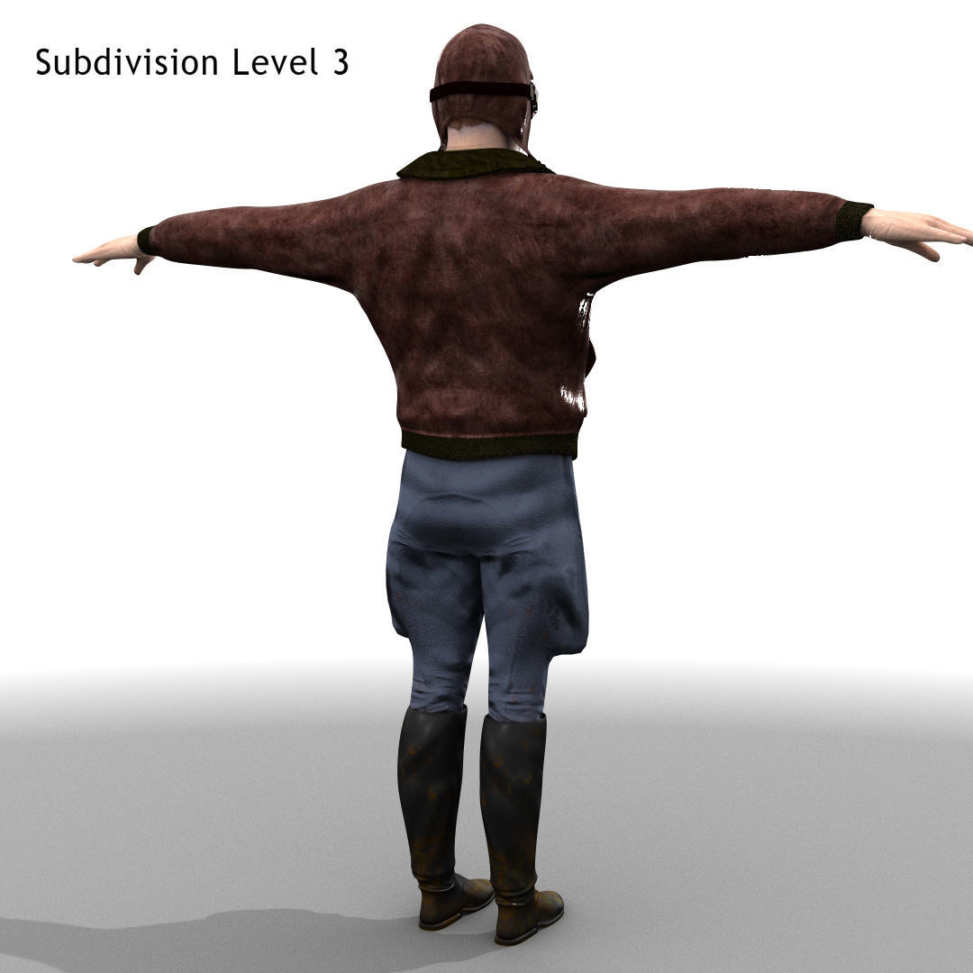 Flyboy Barnstorm Pilot - aviator - Low poly - STATIC NOT rigged Low-poly 3D model_14