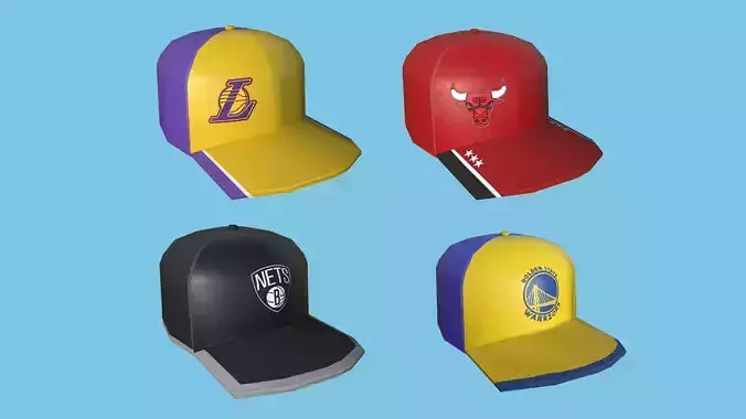 04 Low Poly NBA Cap Collection - Bulls Nets Lakers and Warriors