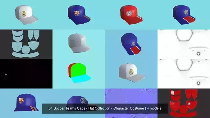 04 Soccer Teams Caps - Hat Collection - Character Costume