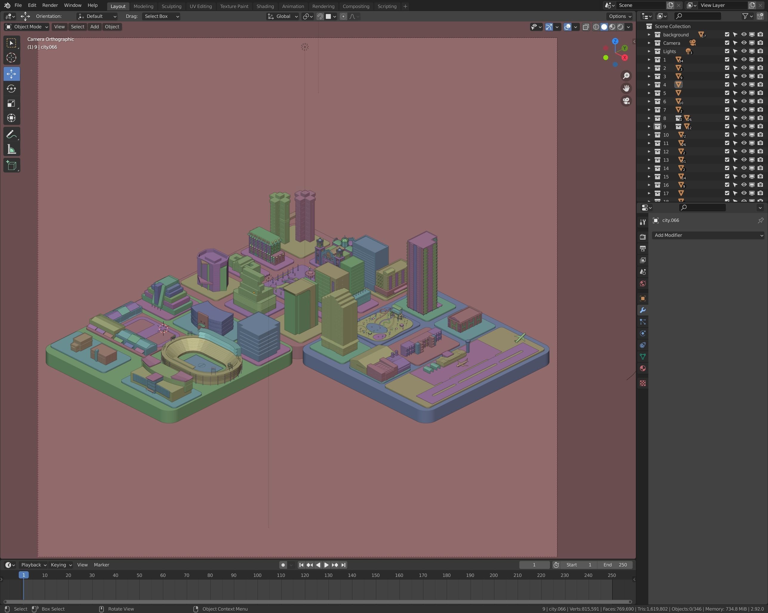 Low poly isometric city Low-poly 3D model_1