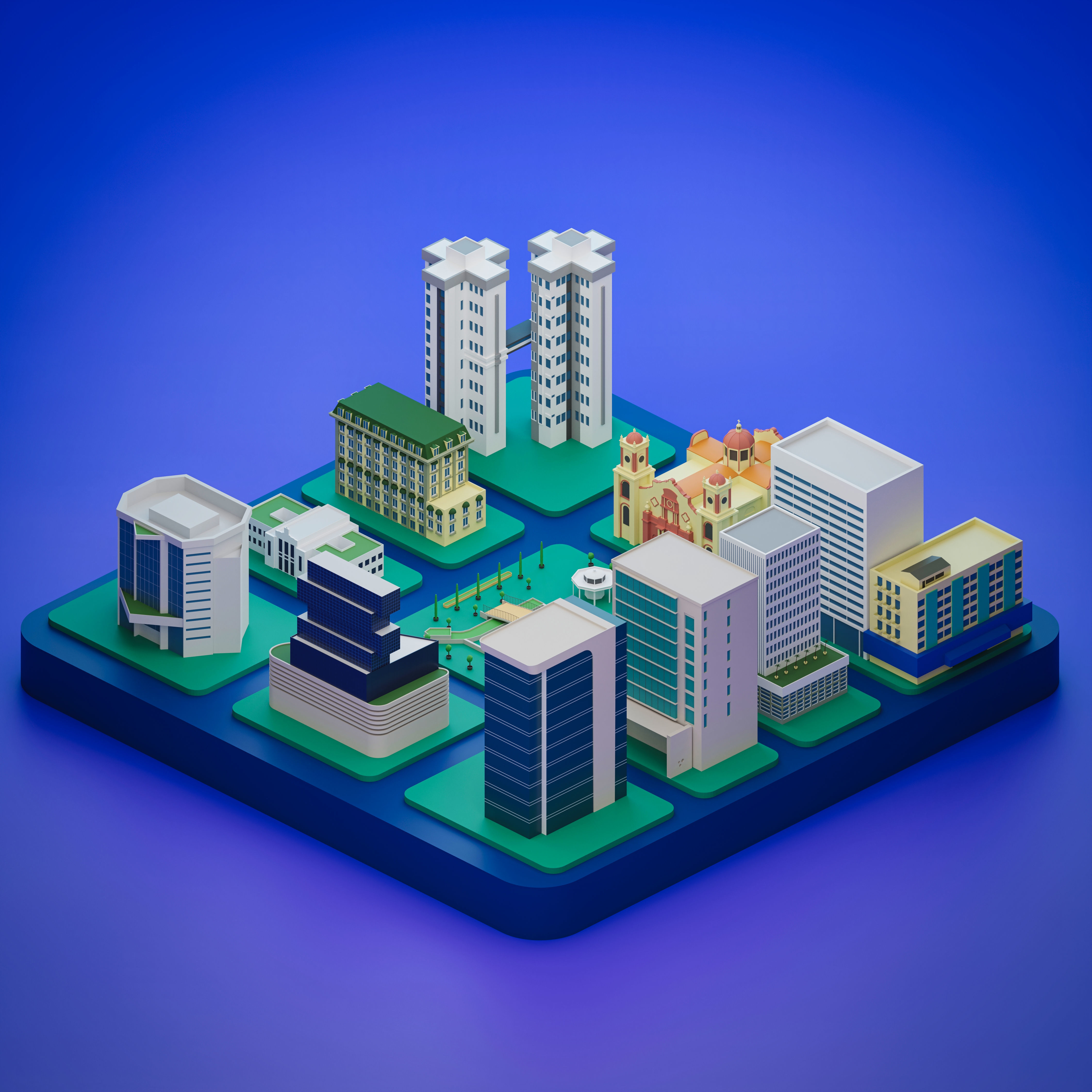 Low poly isometric city Low-poly 3D model_13