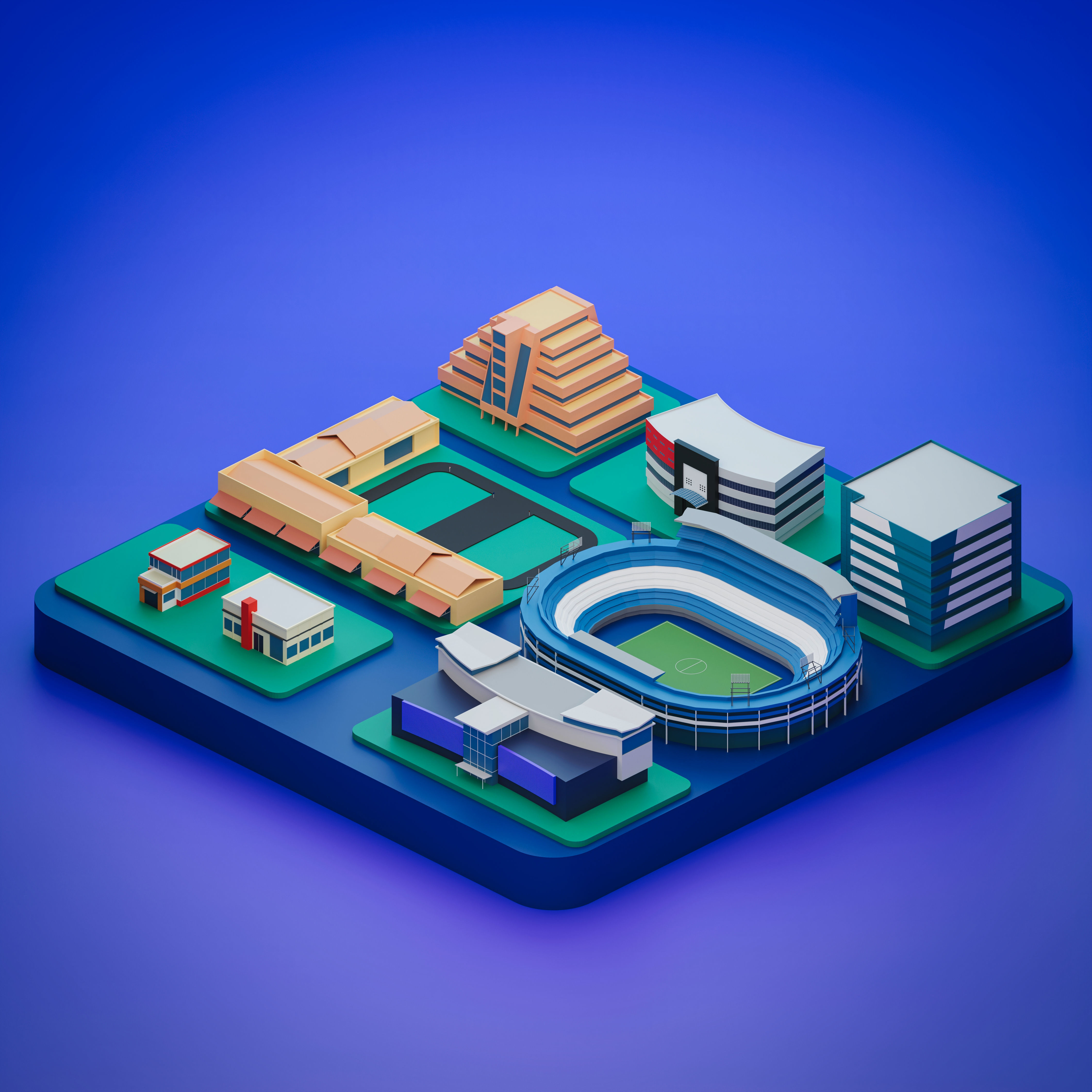 Low poly isometric city Low-poly 3D model_14