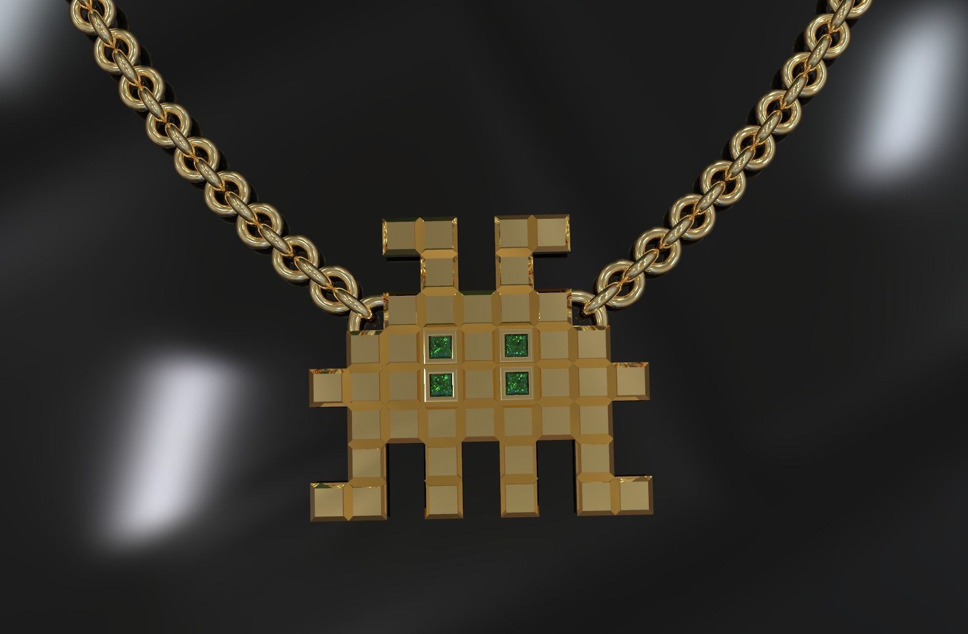 Invader Necklace  3D print model_2