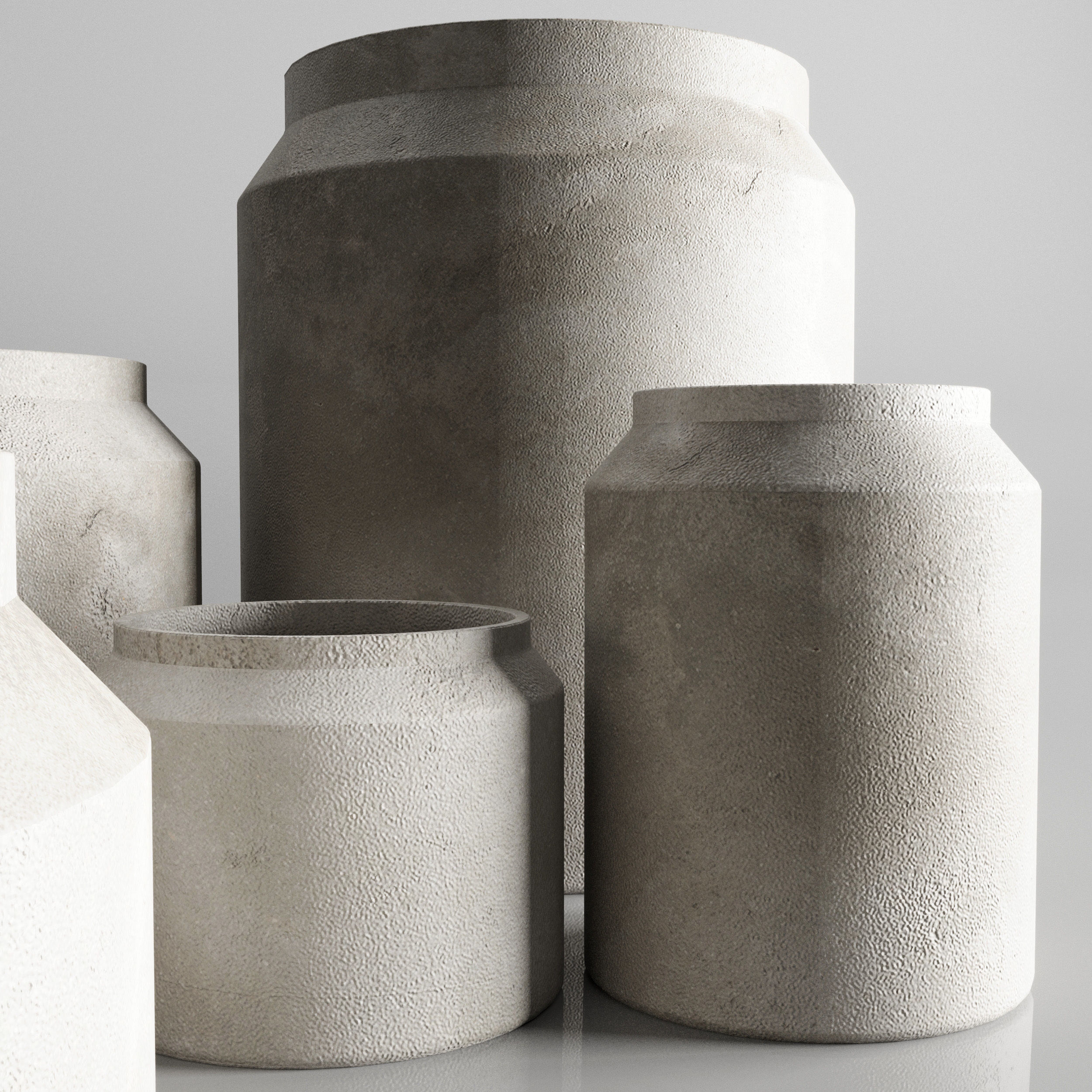 vase concrate set 01 Low-poly 3D model_3