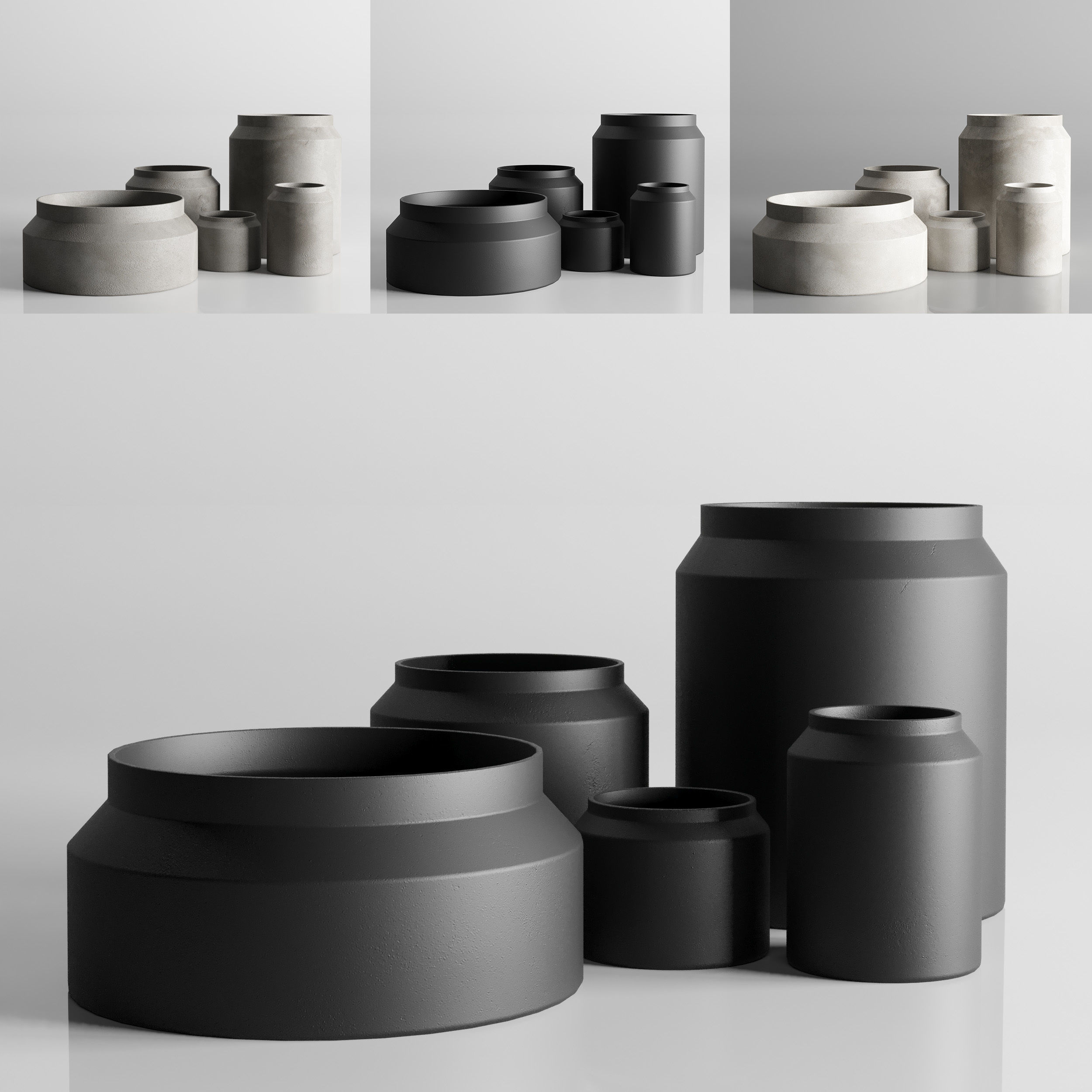 vase concrate set 01 Low-poly 3D model_1