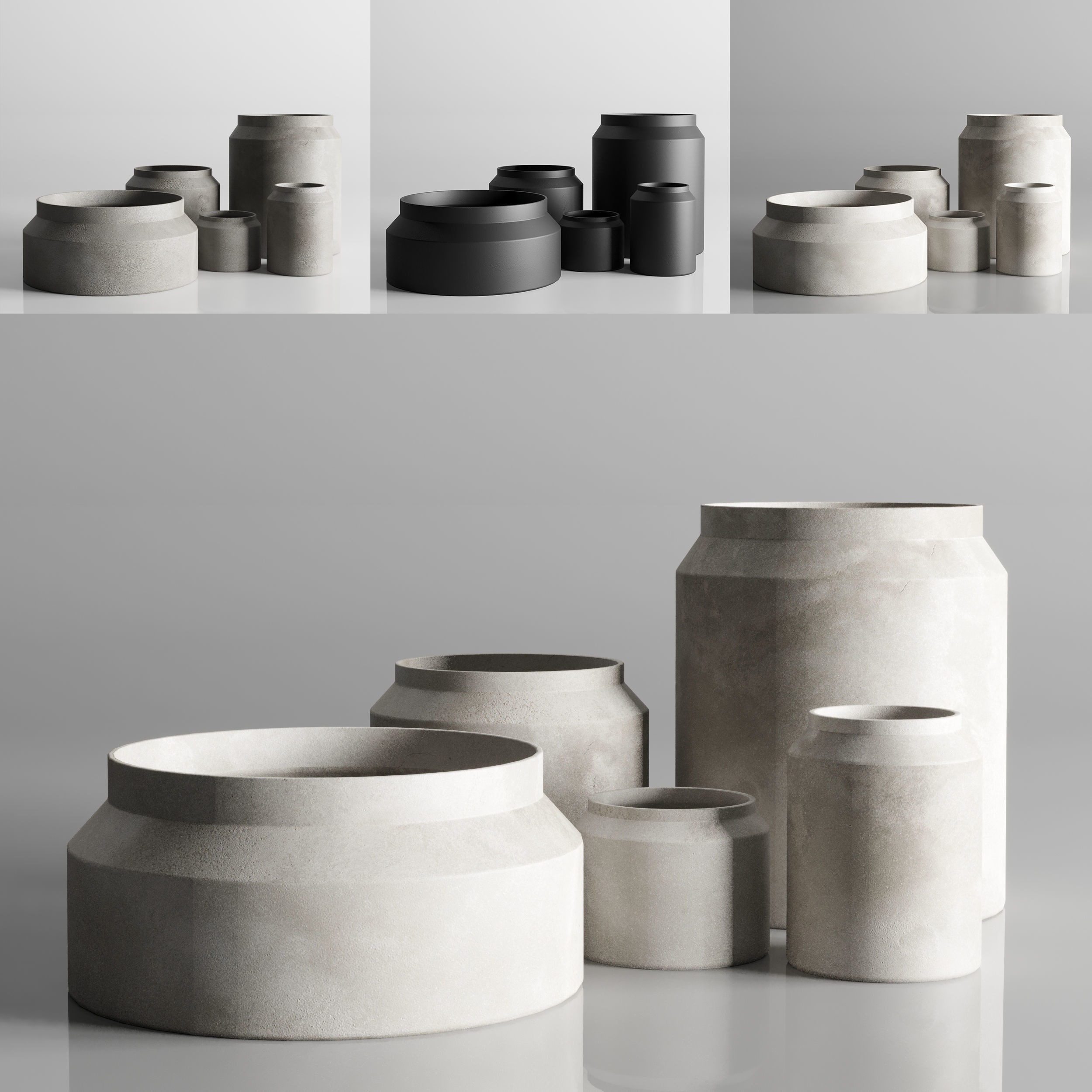 vase concrate set 01 Low-poly 3D model_2