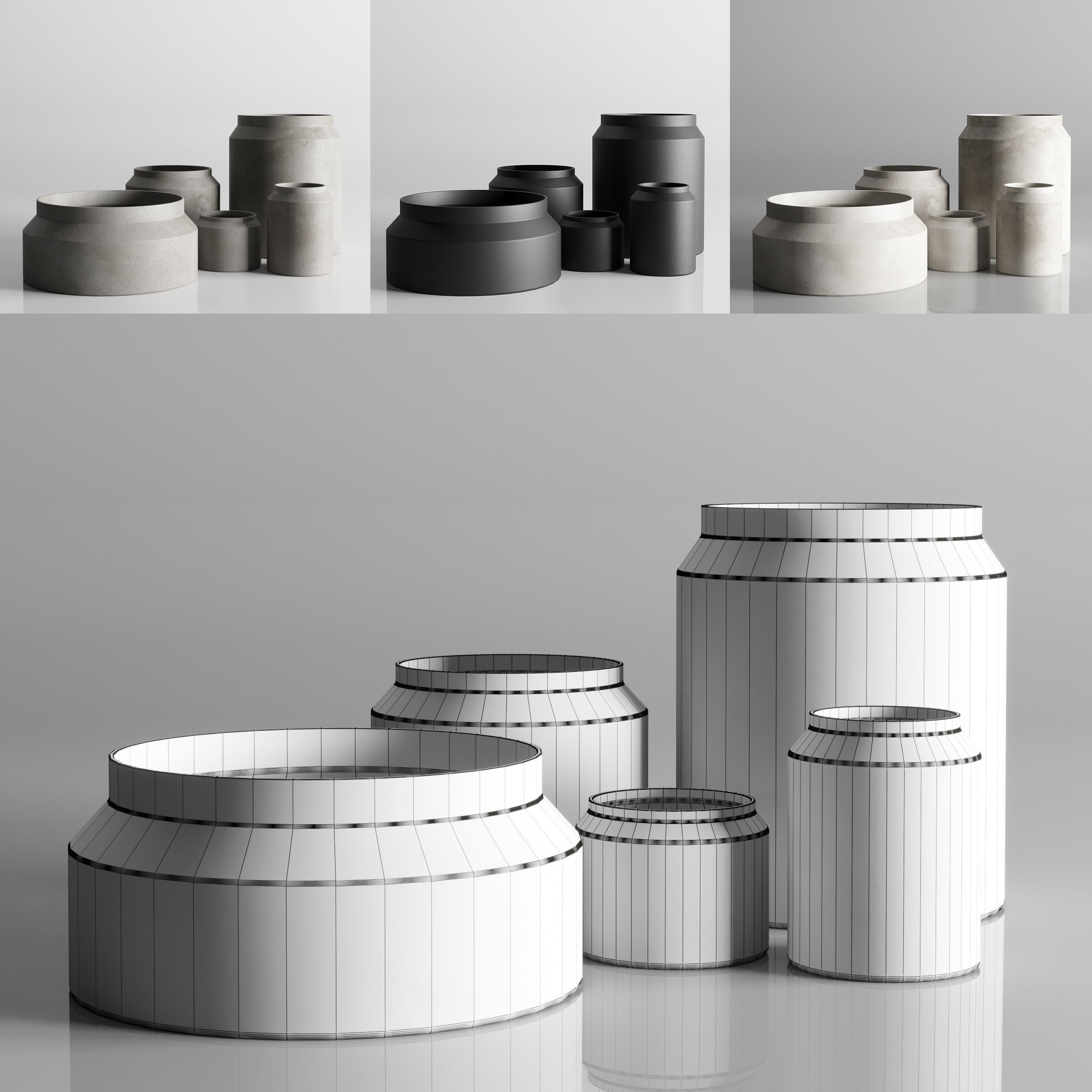 vase concrate set 01 Low-poly 3D model_4