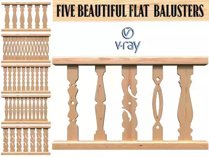 Five beautiful flat  balusters