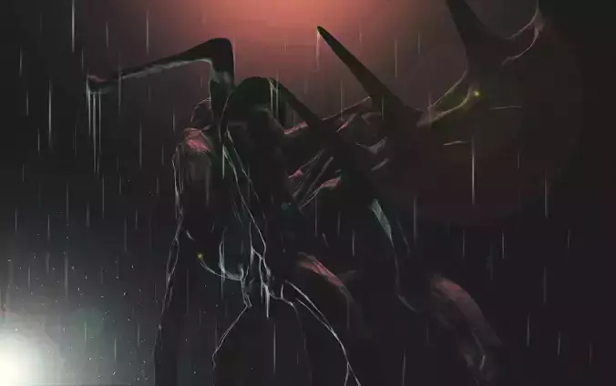 Monster alien in rain