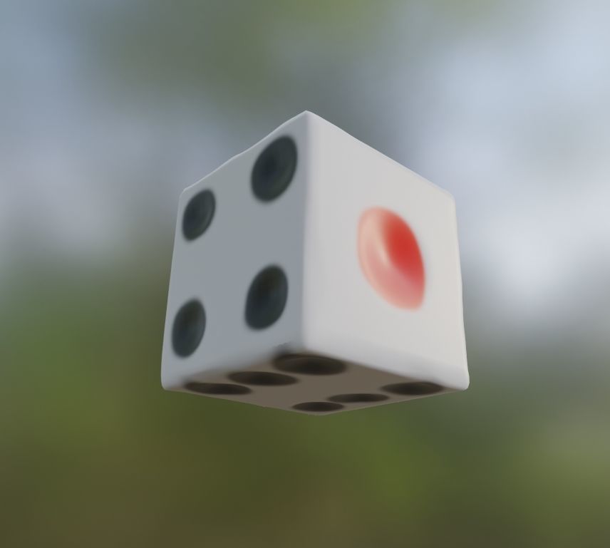 Dice low poly with dot 3D model_4