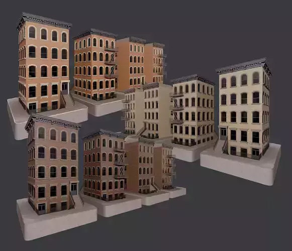 3 City Apartment Buildings Game Ready