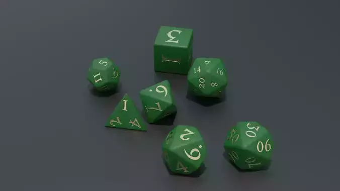 RPG dice asset Green Low-poly 3D model