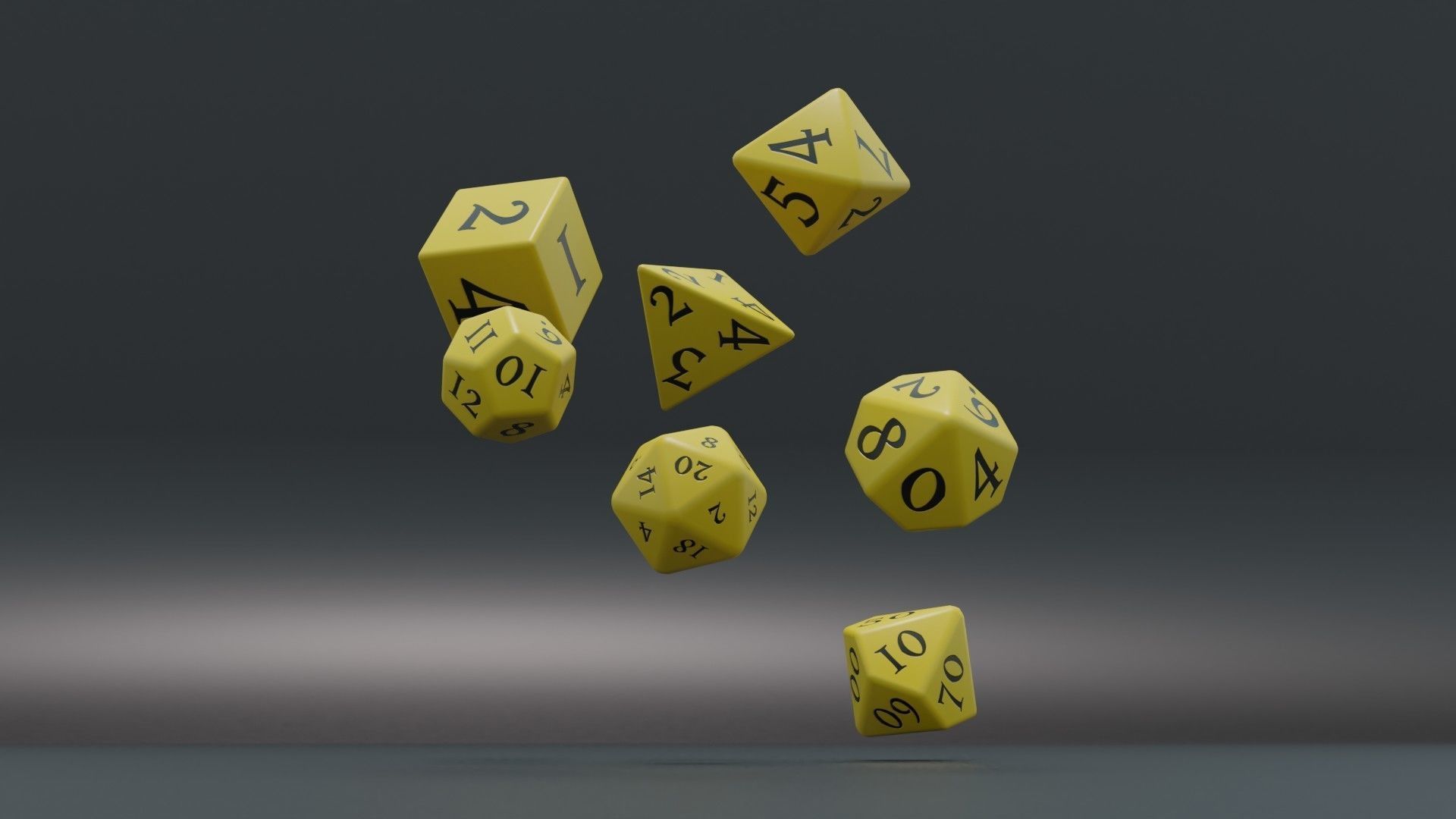 RPG dice asset Yellow Low-poly 3D model_6