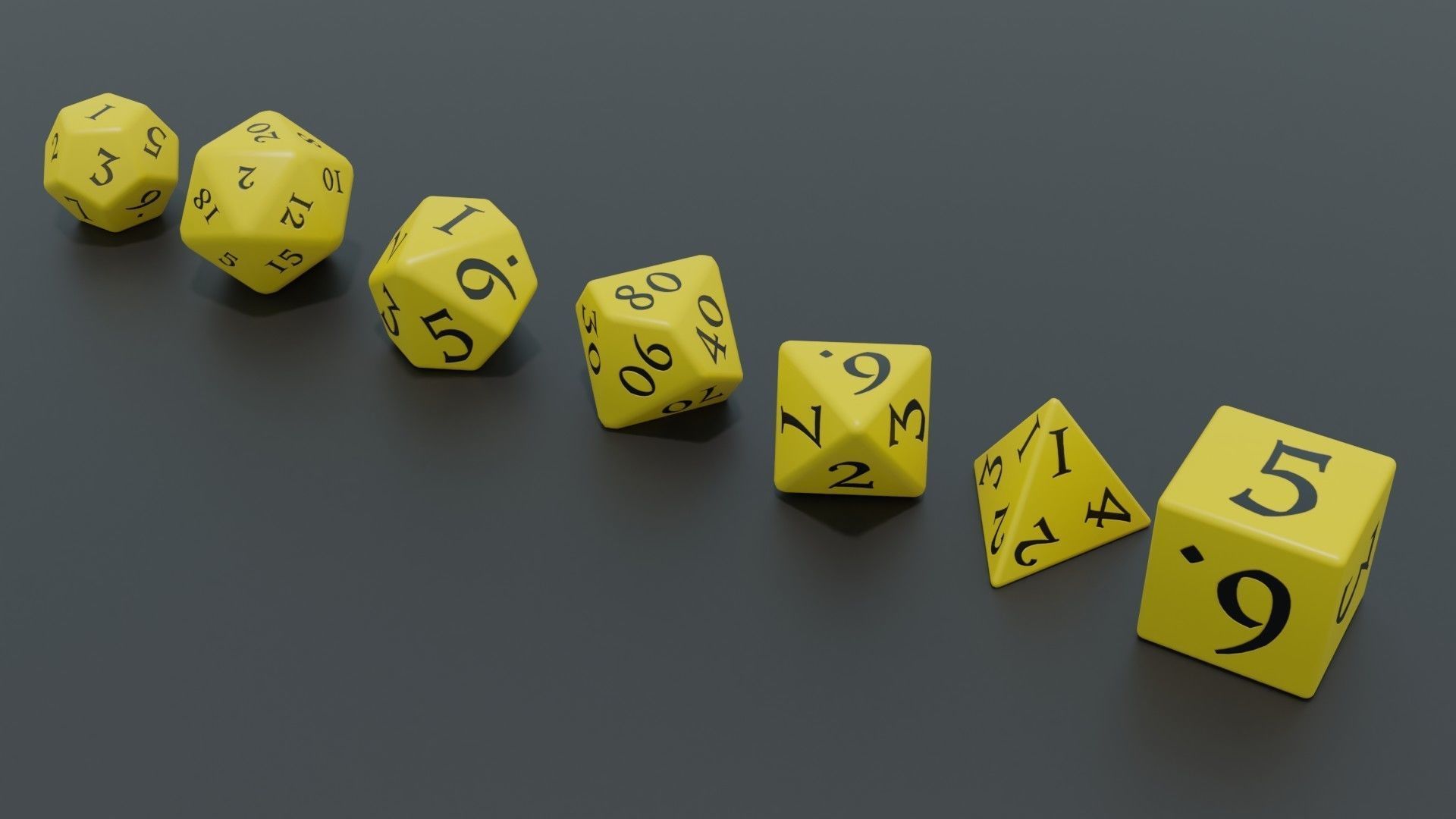 RPG dice asset Yellow Low-poly 3D model_3
