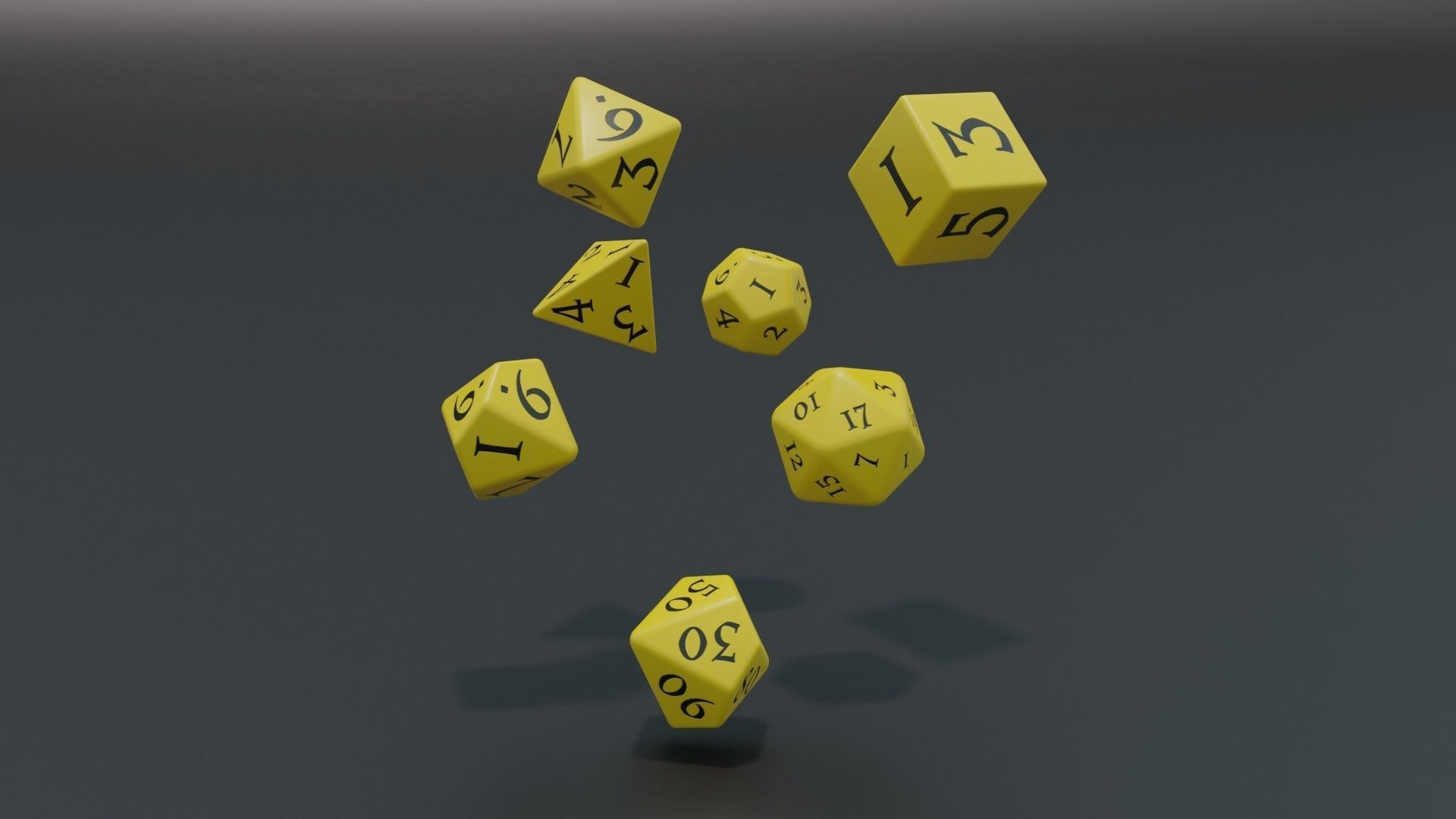 RPG dice asset Yellow Low-poly 3D model_5
