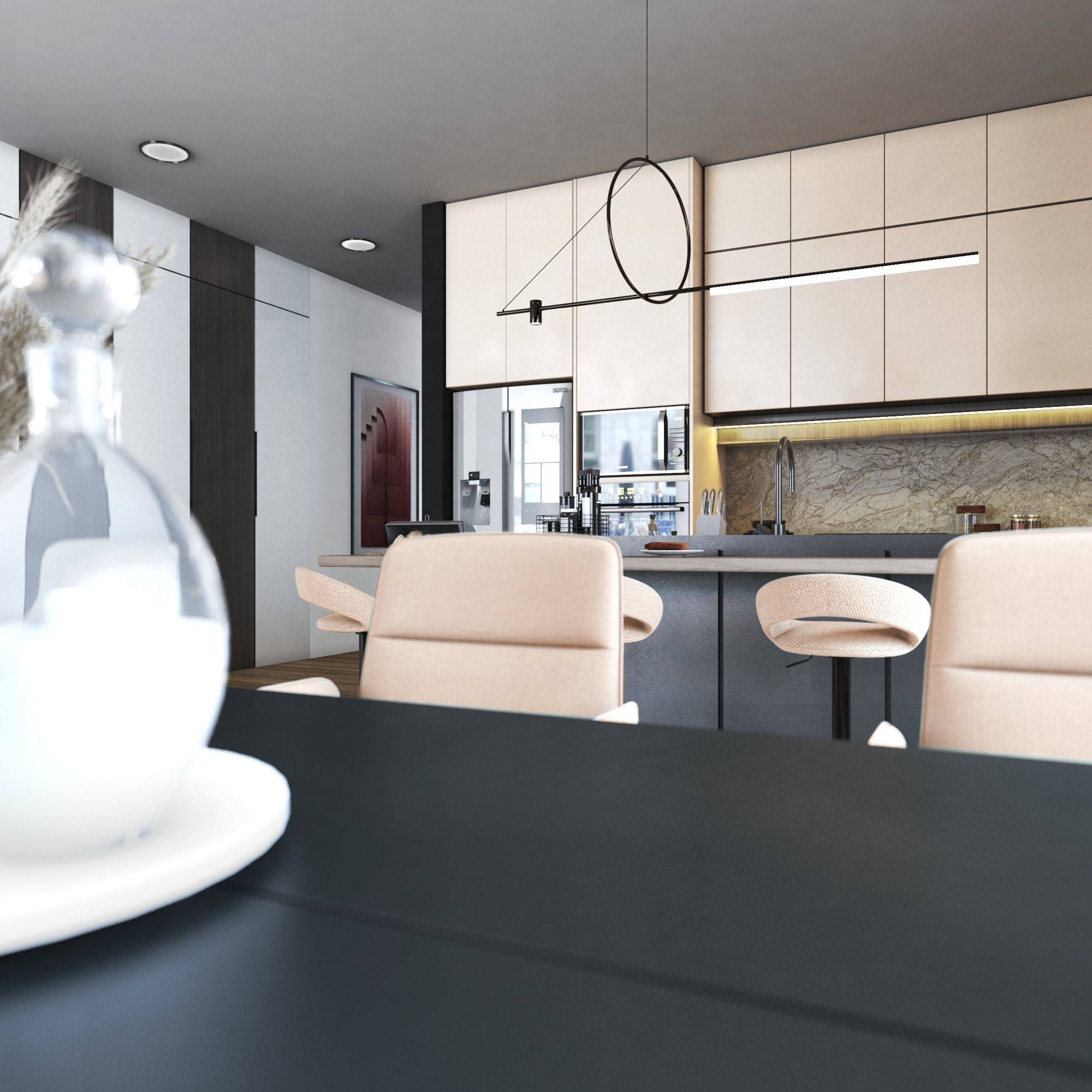 Kitchen Dinning  Interior Scene  for 3dsMax HDRI Light Vray  FBX Low-poly 3D model_1
