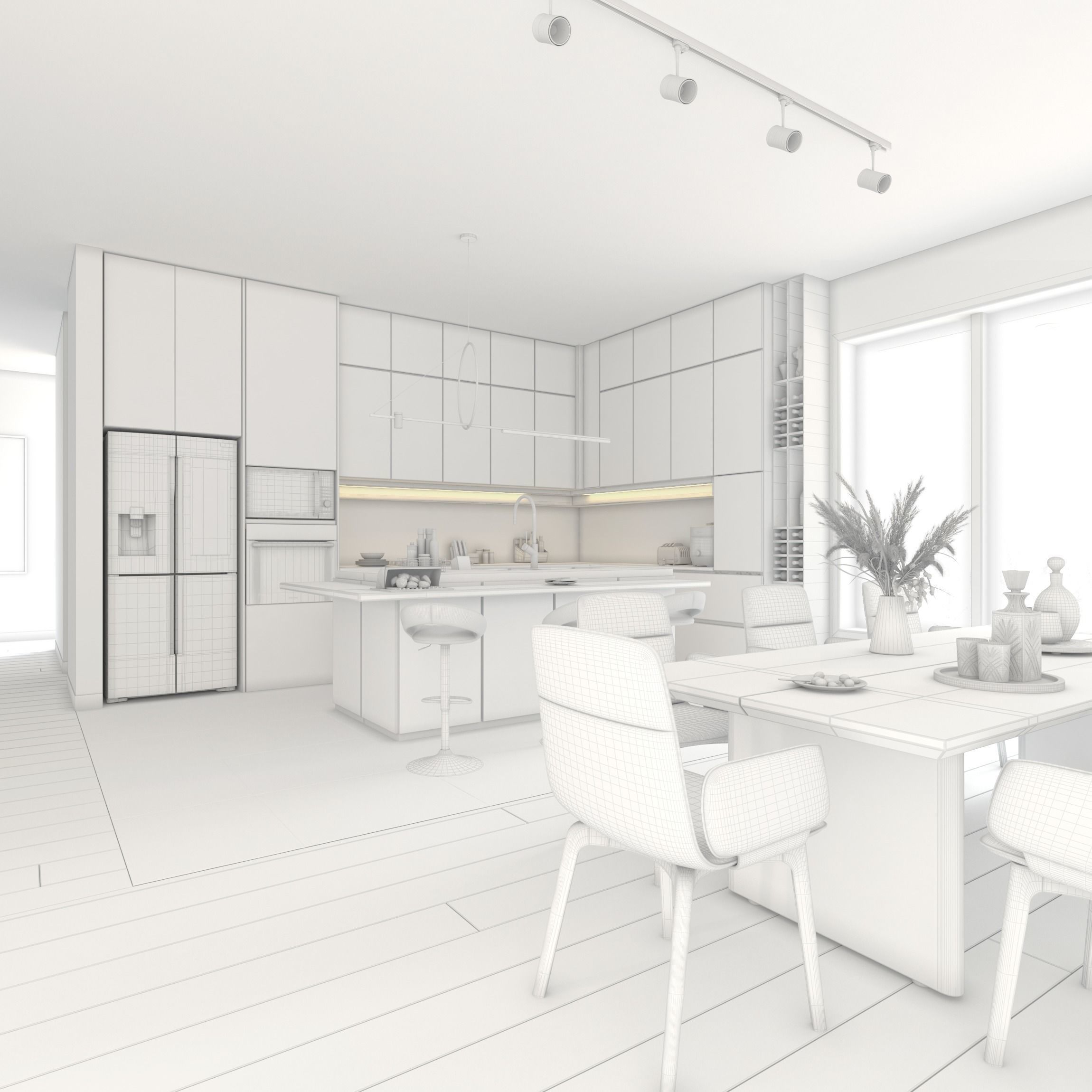 Kitchen Dinning  Interior Scene  for 3dsMax HDRI Light Vray  FBX Low-poly 3D model_3