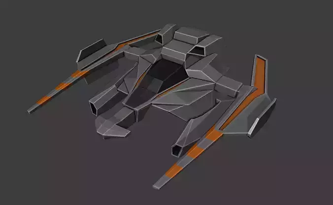 Spaceship with orange and stripes Low-poly 3D model