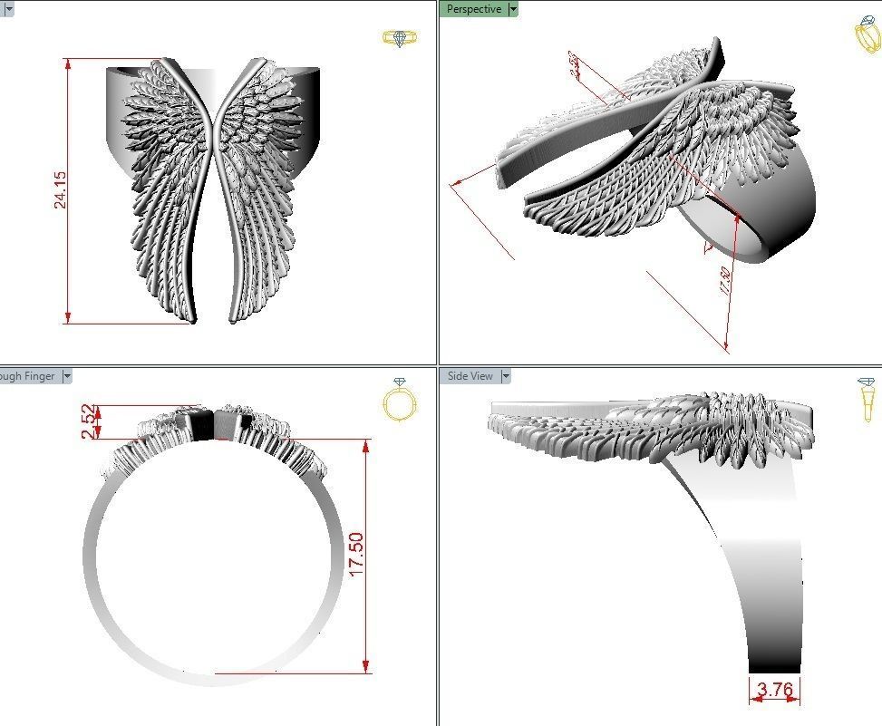 Angel wings ring 3D print model_1