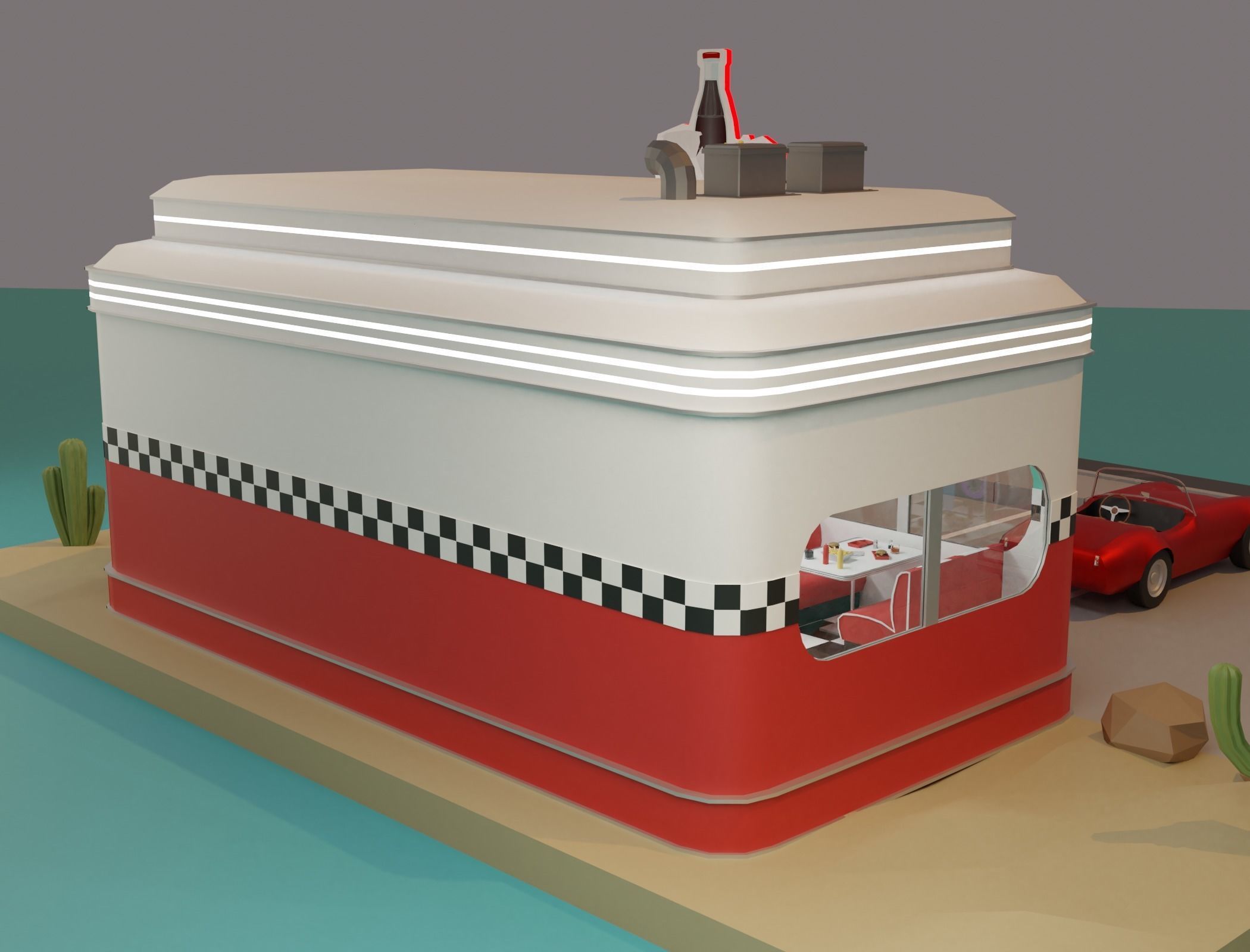 American diner - Full version Low-poly 3D model_4