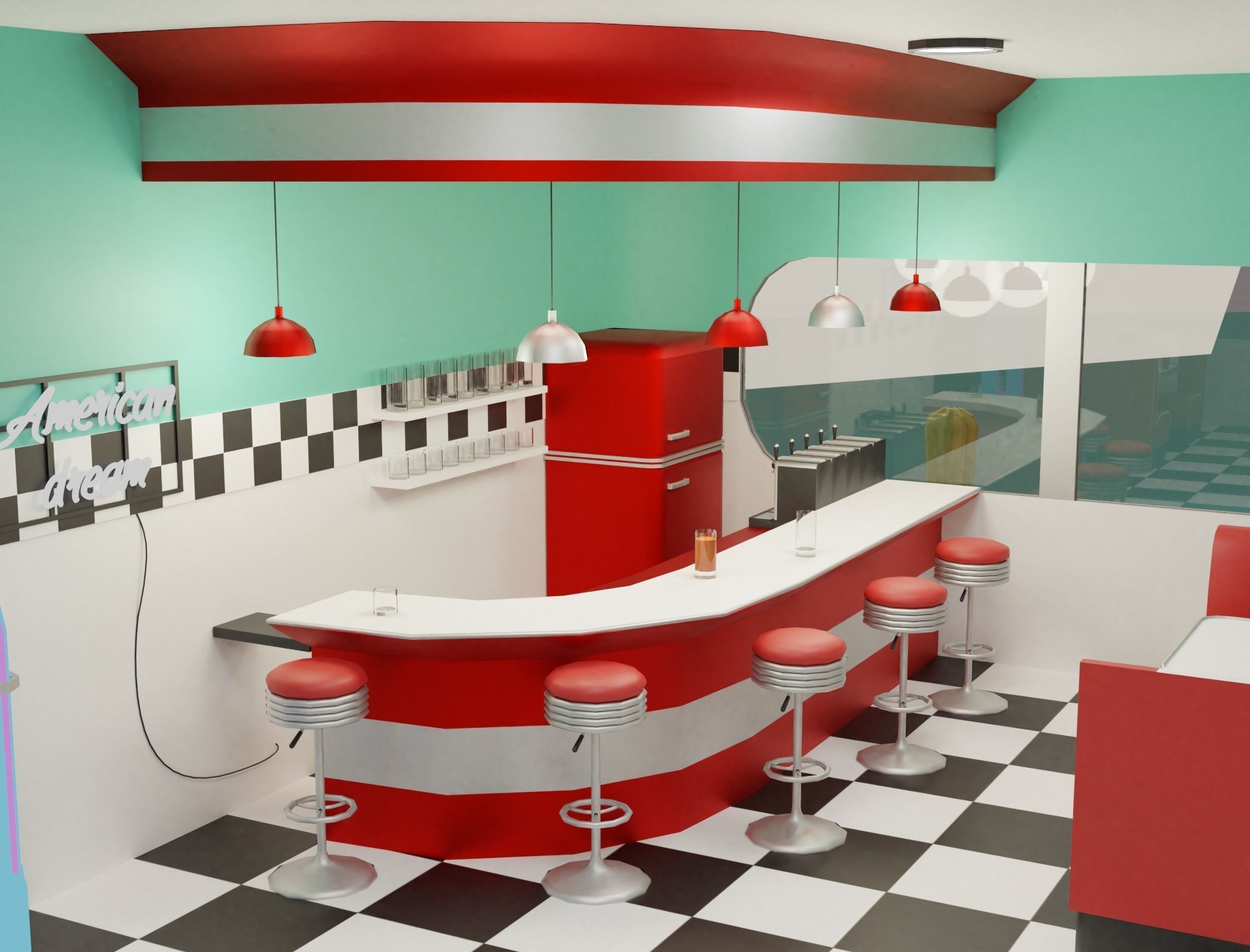 American diner - Full version Low-poly 3D model_5