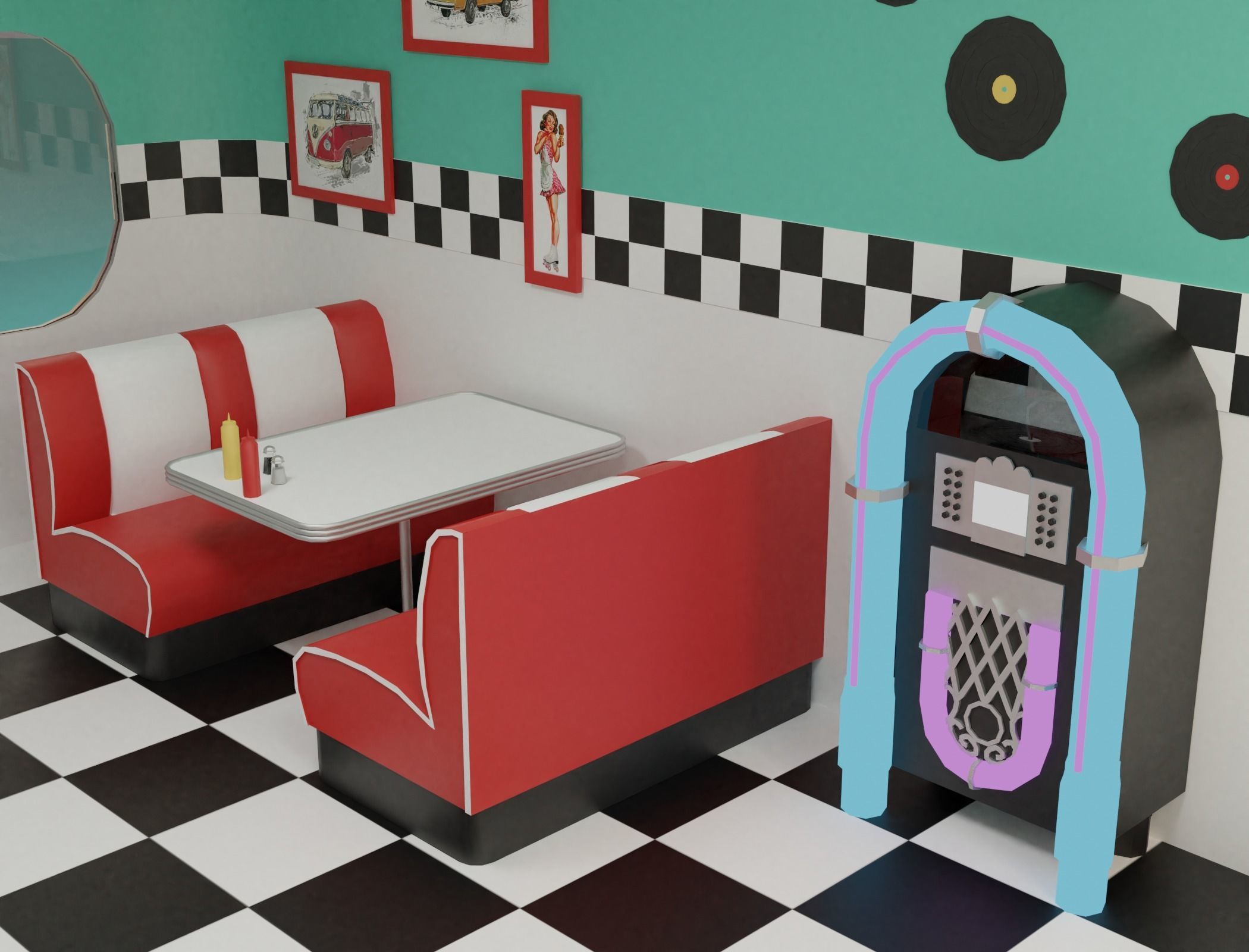 American diner - Full version Low-poly 3D model_7