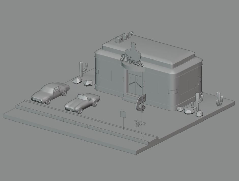 American diner - Full version Low-poly 3D model_1