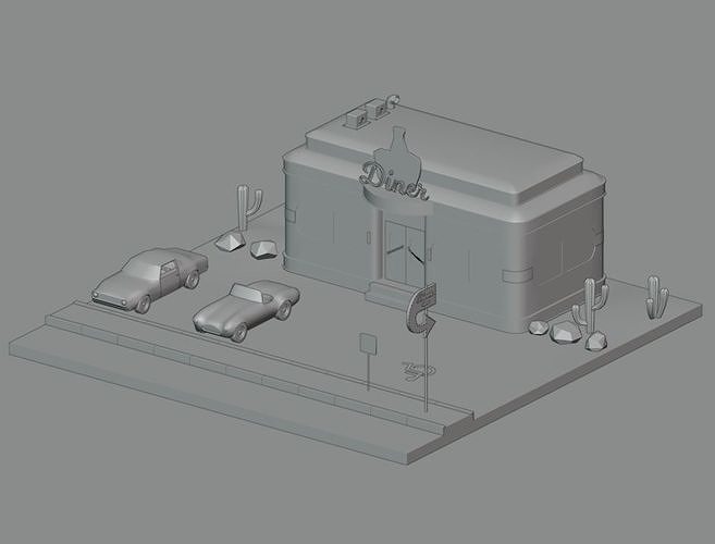 American diner - Full version Low-poly 3D model 2