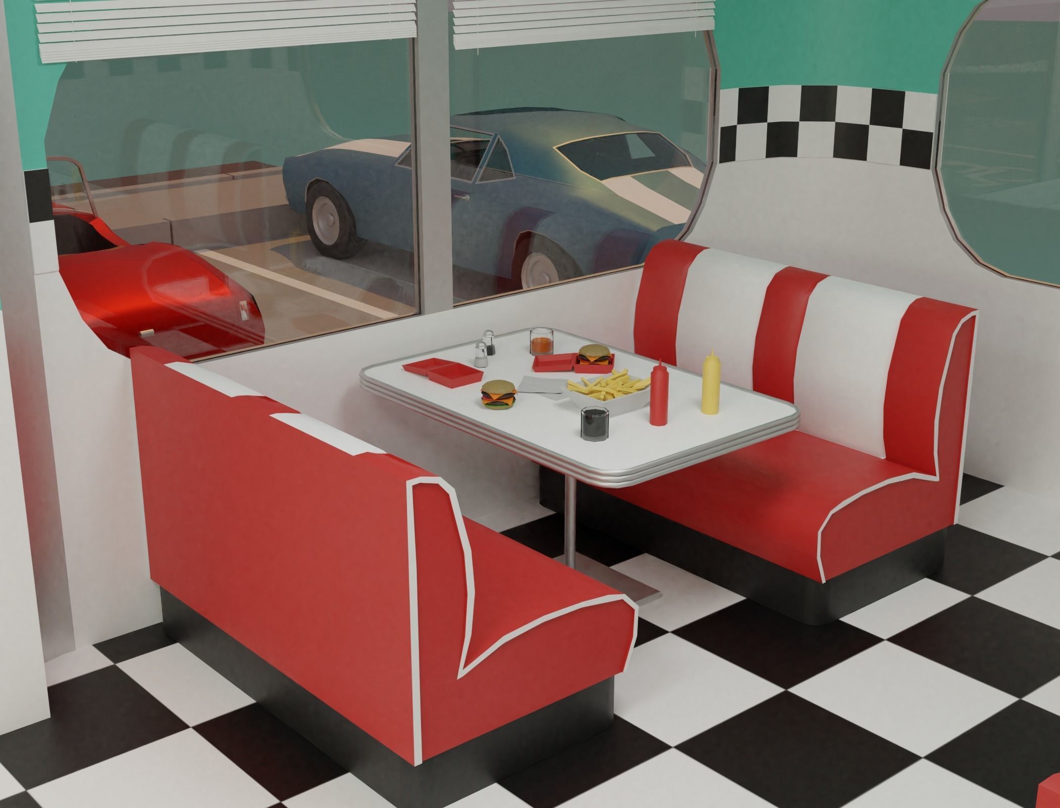 American diner - Full version Low-poly 3D model_8