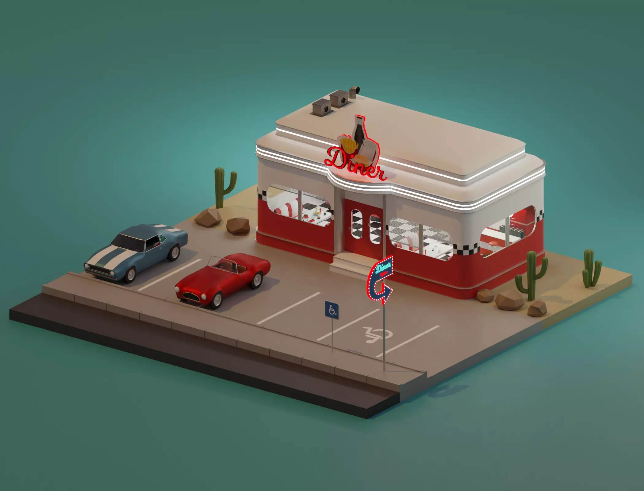 American diner - Full version Low-poly 3D model_0
