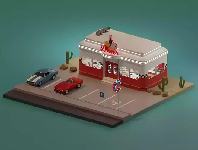 American diner - Full version Low-poly 3D model