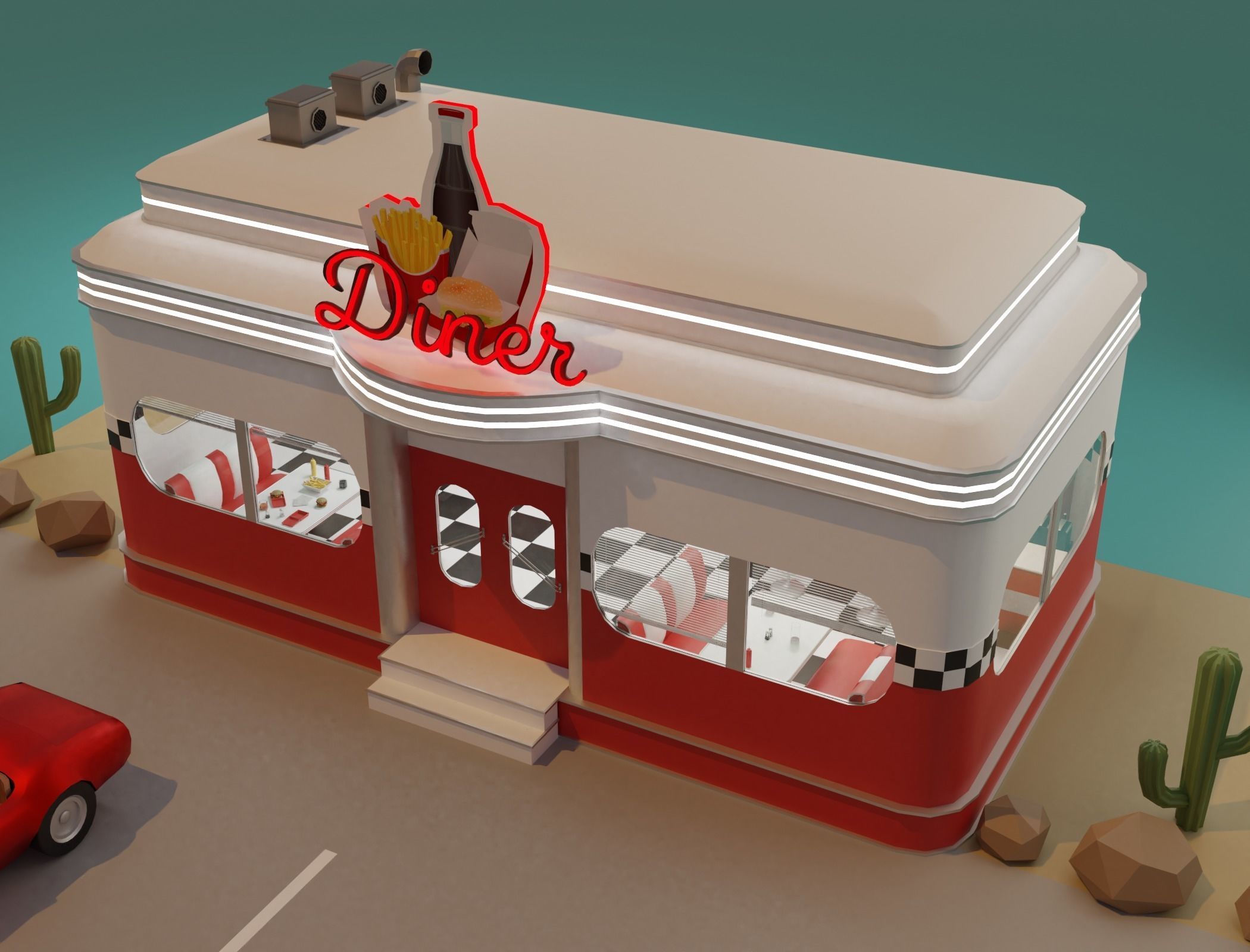 American diner - Full version Low-poly 3D model_3