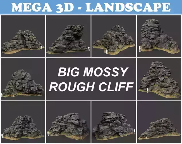 Low poly Big Mossy Rough Rock Cliff 210323 Low-poly 3D model