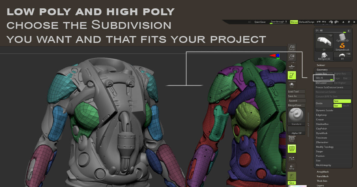 27 Female Scifi Suits KitBash with Uvs Plus ZTL  LP HP 3D model_2