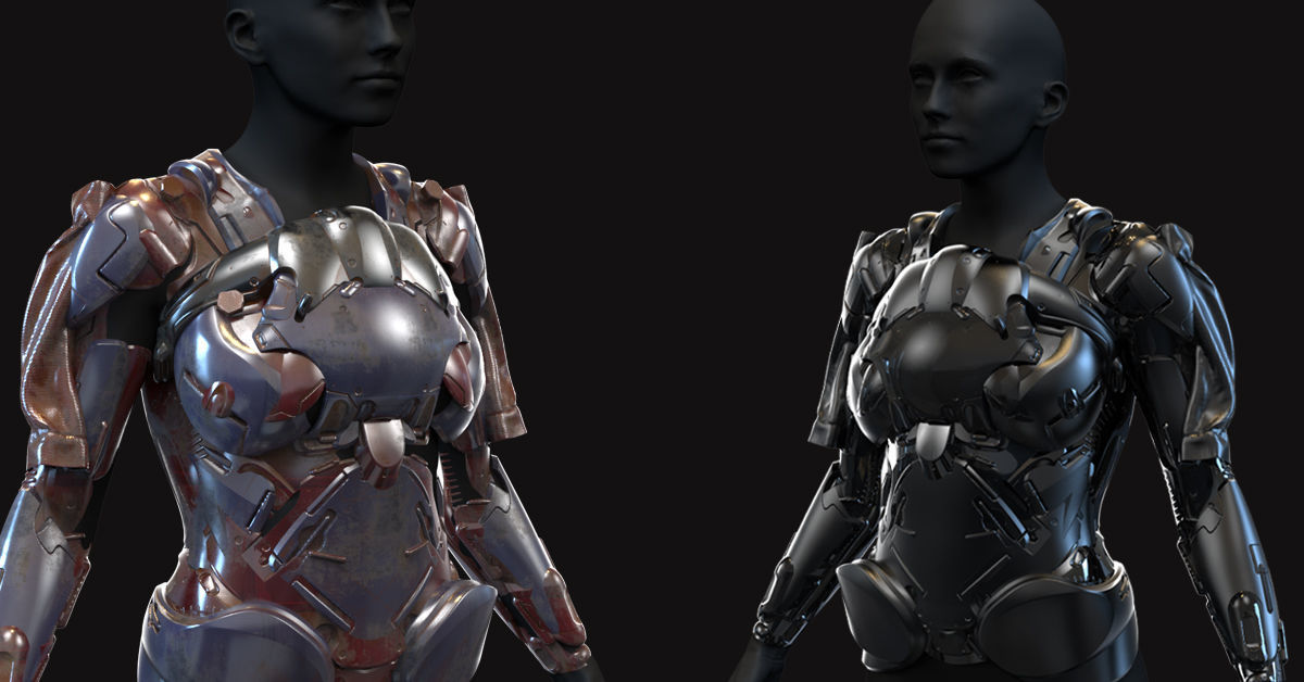 27 Female Scifi Suits KitBash with Uvs Plus ZTL  LP HP 3D model_3